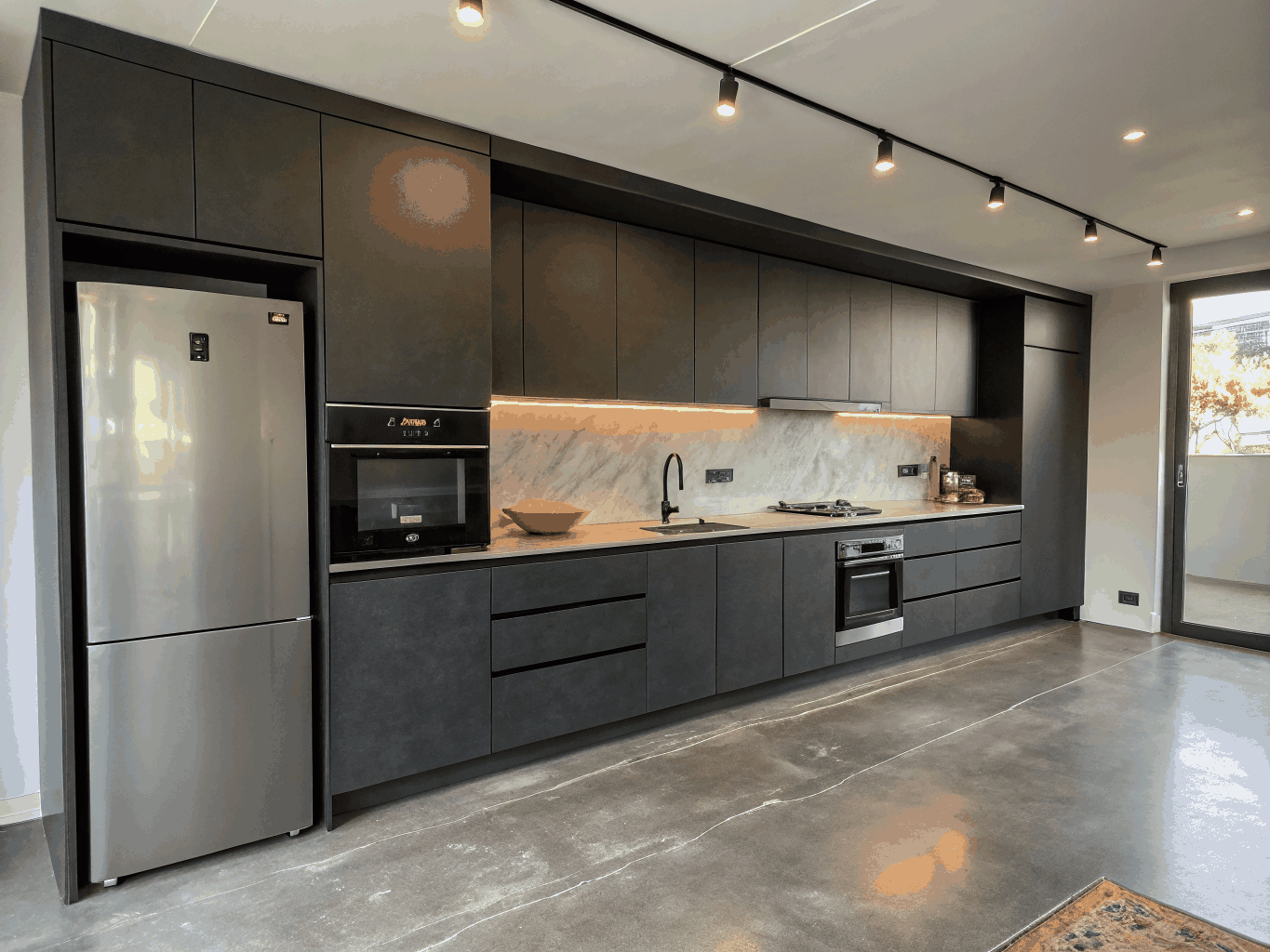 Example modern charcoal kitchen remodel concept, Roswell GA