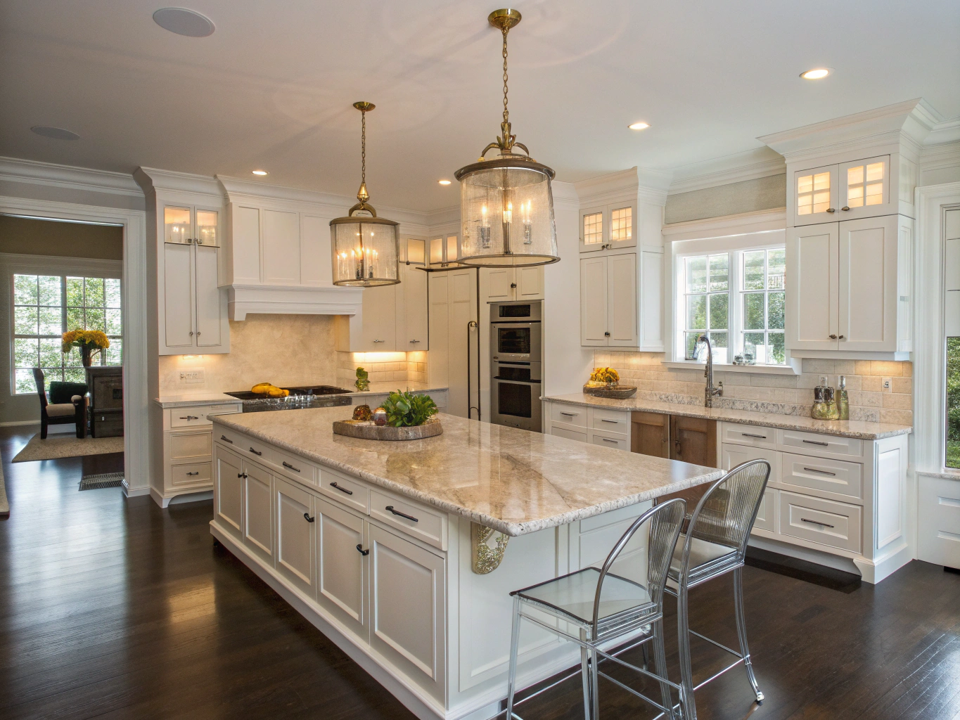 Example kitchen remodel concept with double waterfall island, Roswell GA